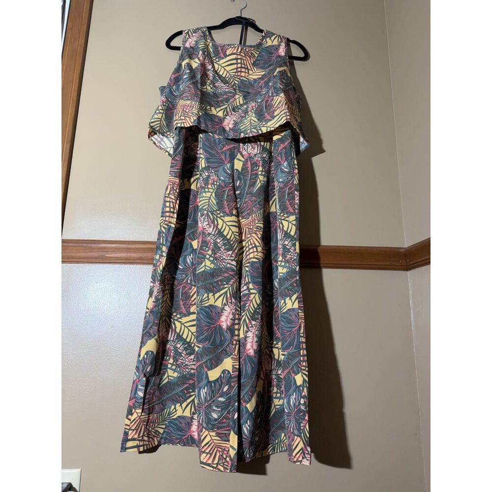 Women’s Tropical Leaf Print 2 Piece Set Wide Leg Pants Boho Vacation Outfit